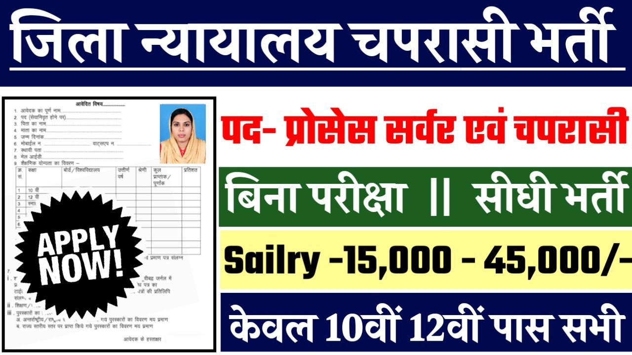 District Court Peon Recruitment 2024 - जिला न्यायालय चपरासी भर्ती 2024,10वीं पास