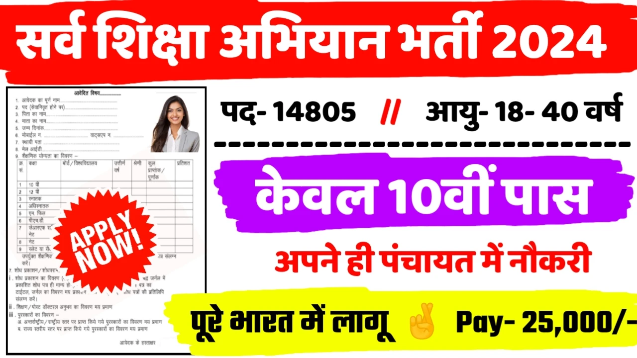 Sarva Shiksha Abhiyan Recruitment 2024:सर्व शिक्षा अभियान बंपर भर्ती 14805 पदों के लिए 10वीं पास