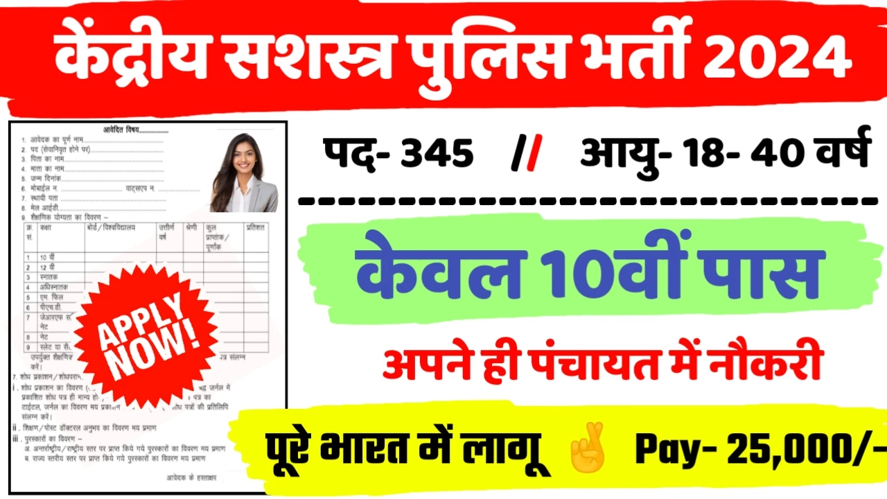 Central Armed Police Recruitment 2024:केंद्रीय सशस्त्र पुलिस बंपर भर्ती