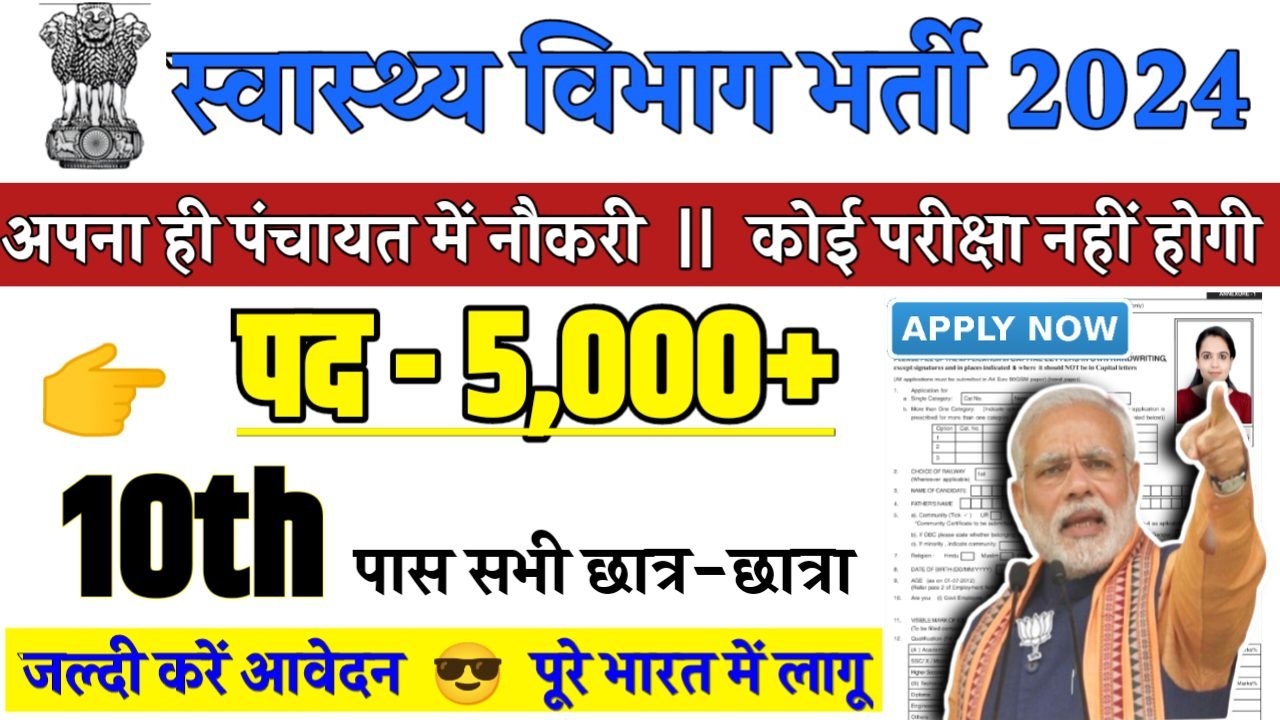 Swasthya Vibhag Recruitment 2024 - महिला कार्यकर्ता भर्ती 2024,10वीं पास