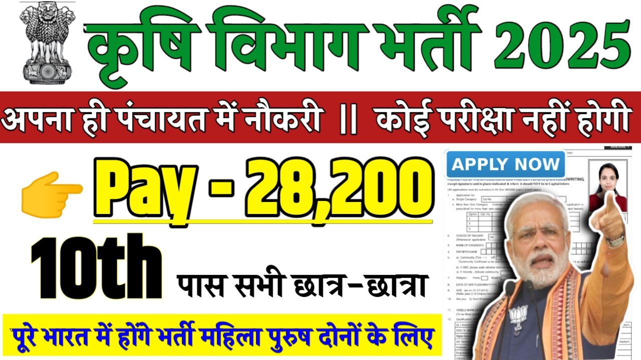Agriculture Department Recruitment 2025 - कृषि विभाग भर्ती 2025,10वीं पास