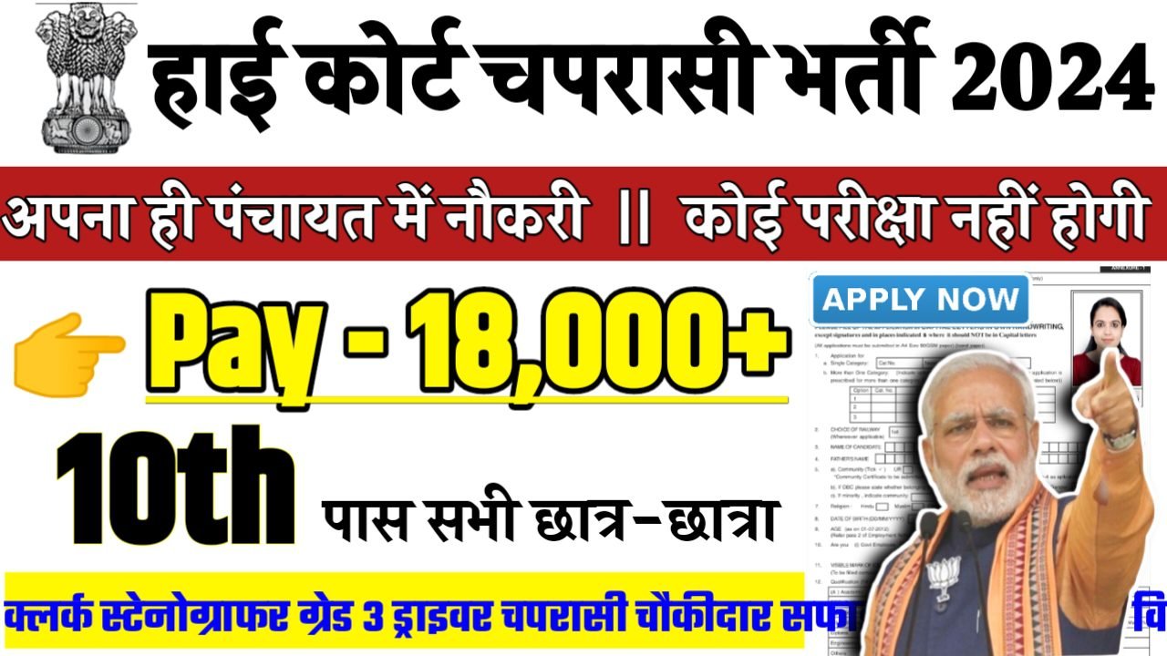 High Court Peon Recruitment 2024 - हाई कोर्ट भर्ती 2024,10वीं पास
