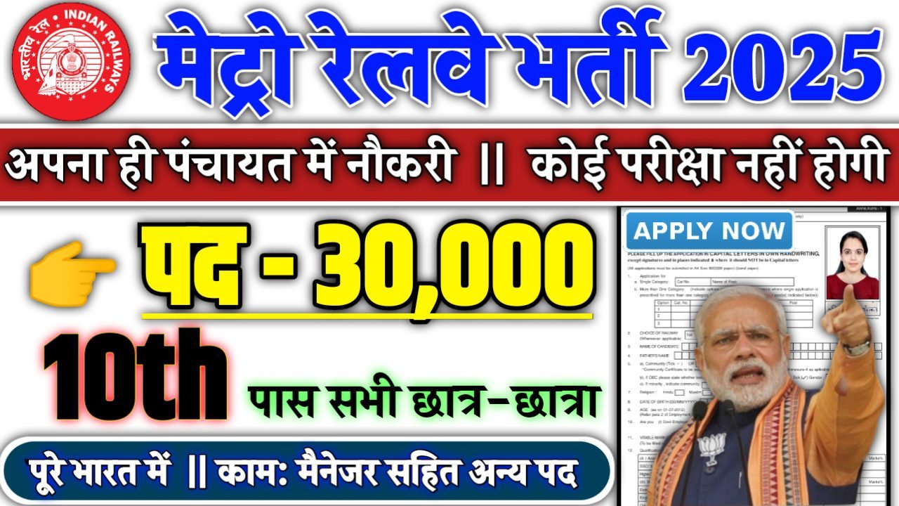 Patna Metro Recruitment 2025 - मेट्रो रेलवे भर्ती 2025, पद- 30000