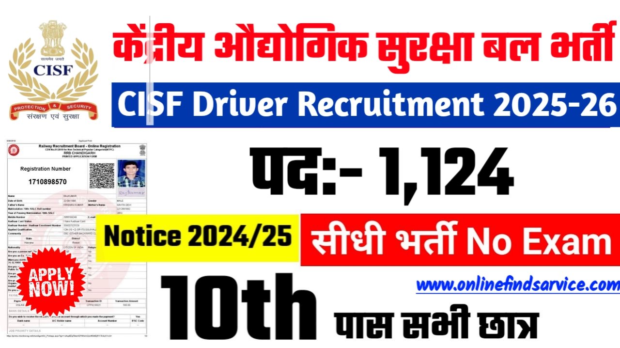 CISF Driver Recruitment 2025 - केंद्रीय औद्योगिक सुरक्षा बल भर्ती 2025, पद- 1124