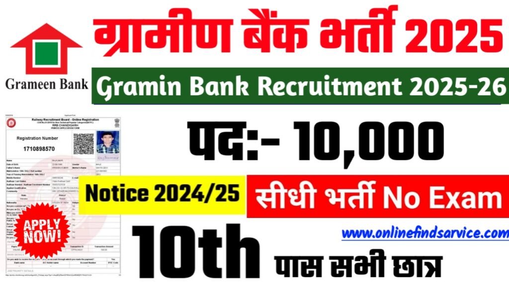 Gramin Bank Recruitment 2025 - ग्रामीण बैंक भर्ती 2025, पद- 10000