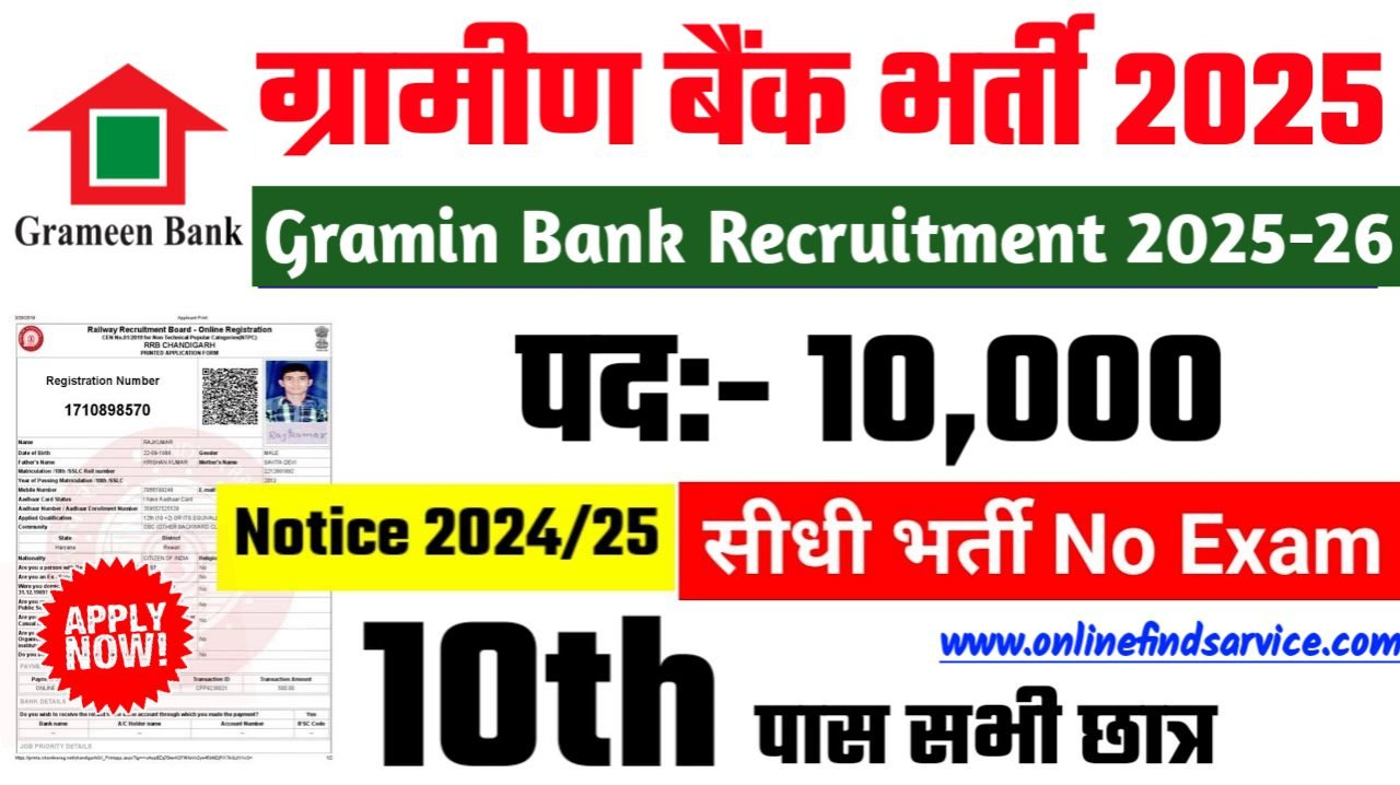 Gramin Bank Recruitment 2025 - ग्रामीण बैंक भर्ती 2025, पद- 10000