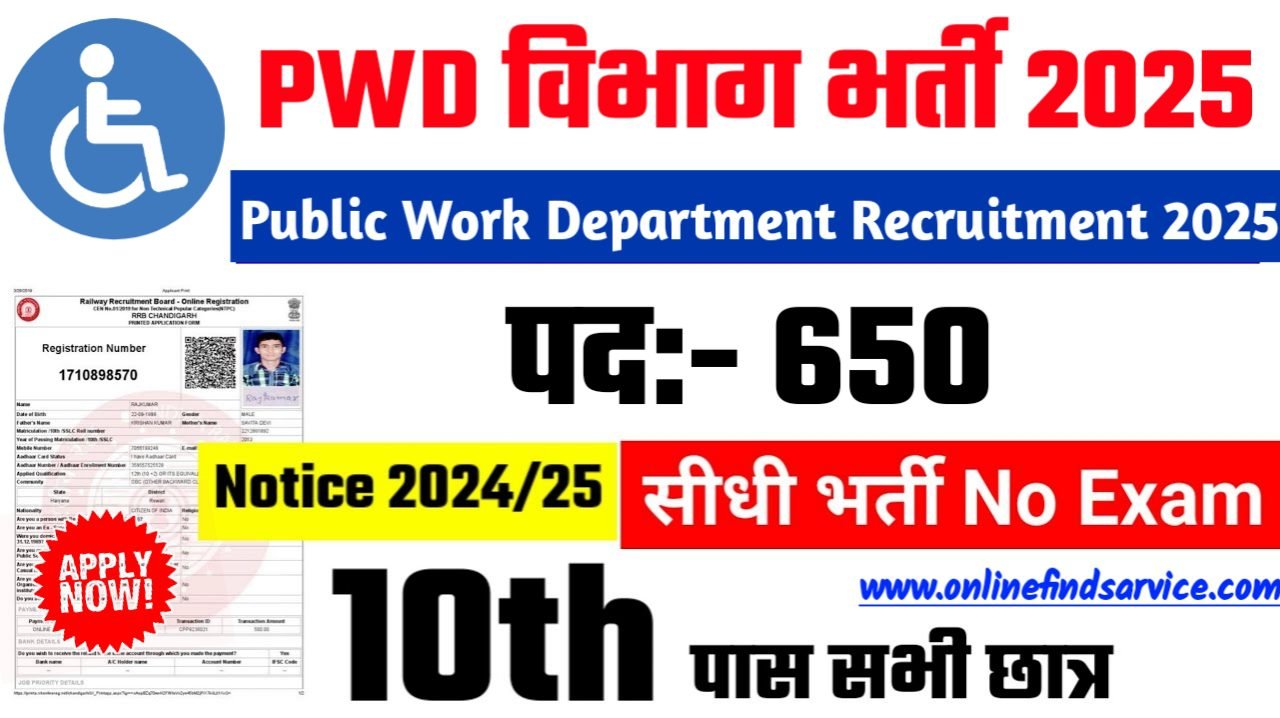 PWD New Recruitment 2025 – Authoritative Notice Out, Post- 650