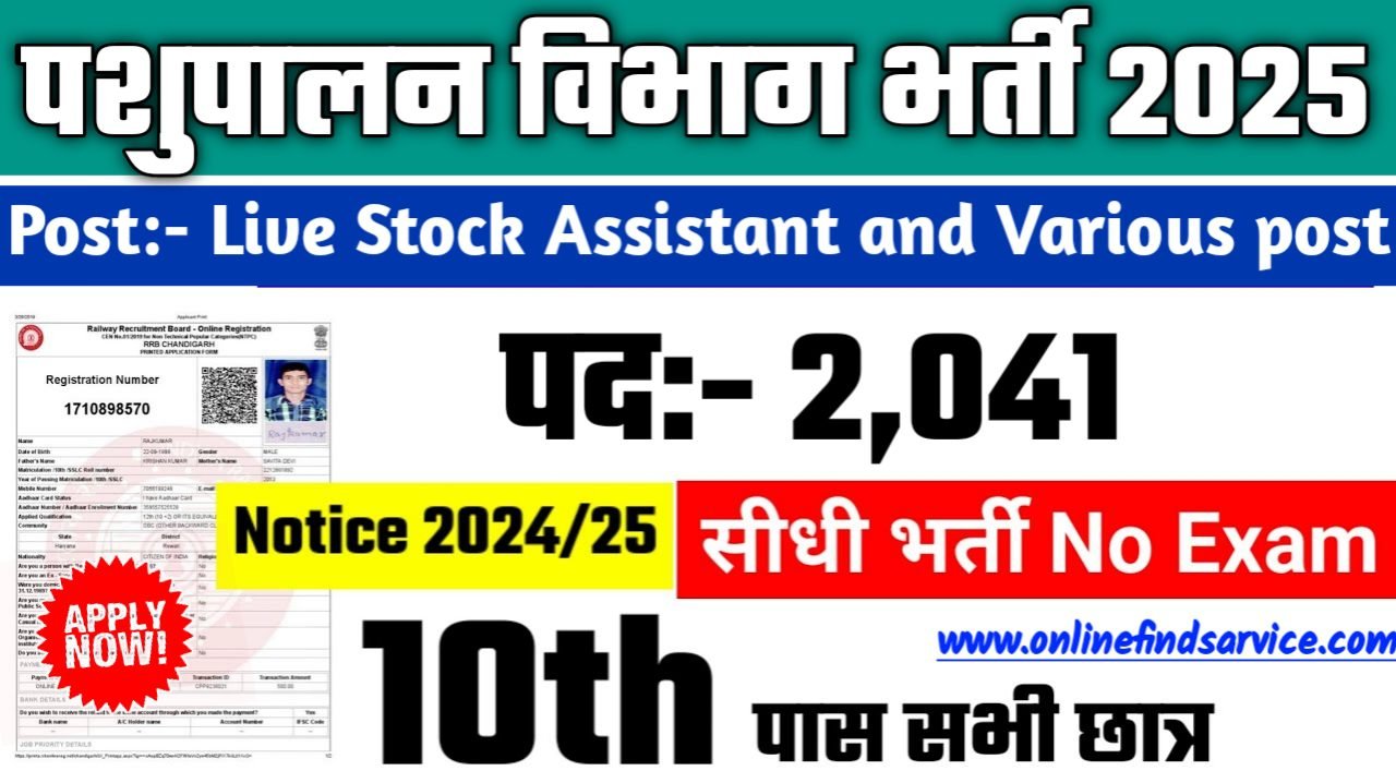 Pashupalan Vibhag New Recruitment 2025 – Authoritative Notice Out, Post- 2041