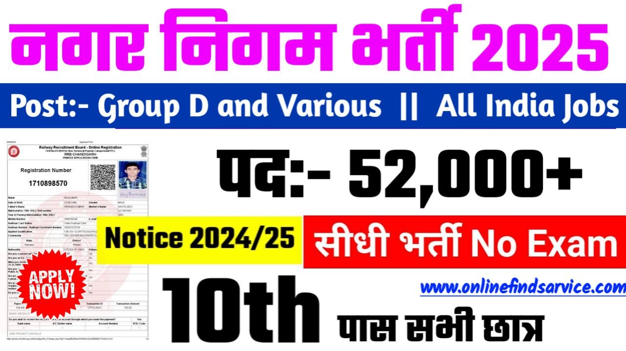 Nagar Nigam New Recruitment 2025 – Authoritative Notice Out, Post- 52,453