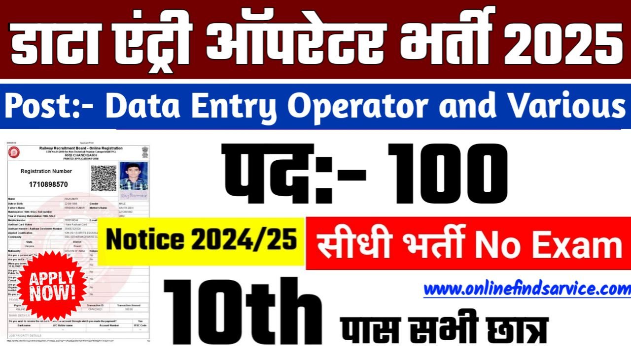 Data Entry Operator New Recruitment 2025 – Authoritative Notice Out, Post- 100