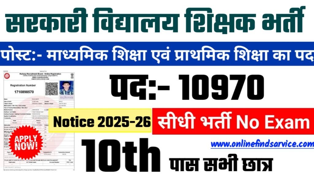 Govt School Teacher New Recruitment 2025 – Authoritative Notice Out, Post- 10970