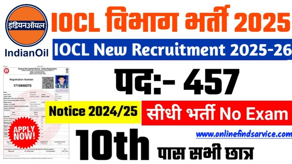 IOCL New Recruitment 2025 – Authoritative Notice Out, Post- 457