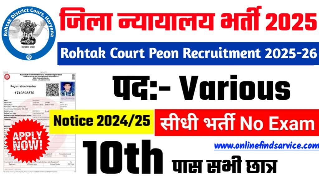 Rohtak Court Peon New Recruitment 2025 – Authoritative Notice Out, Post- Various