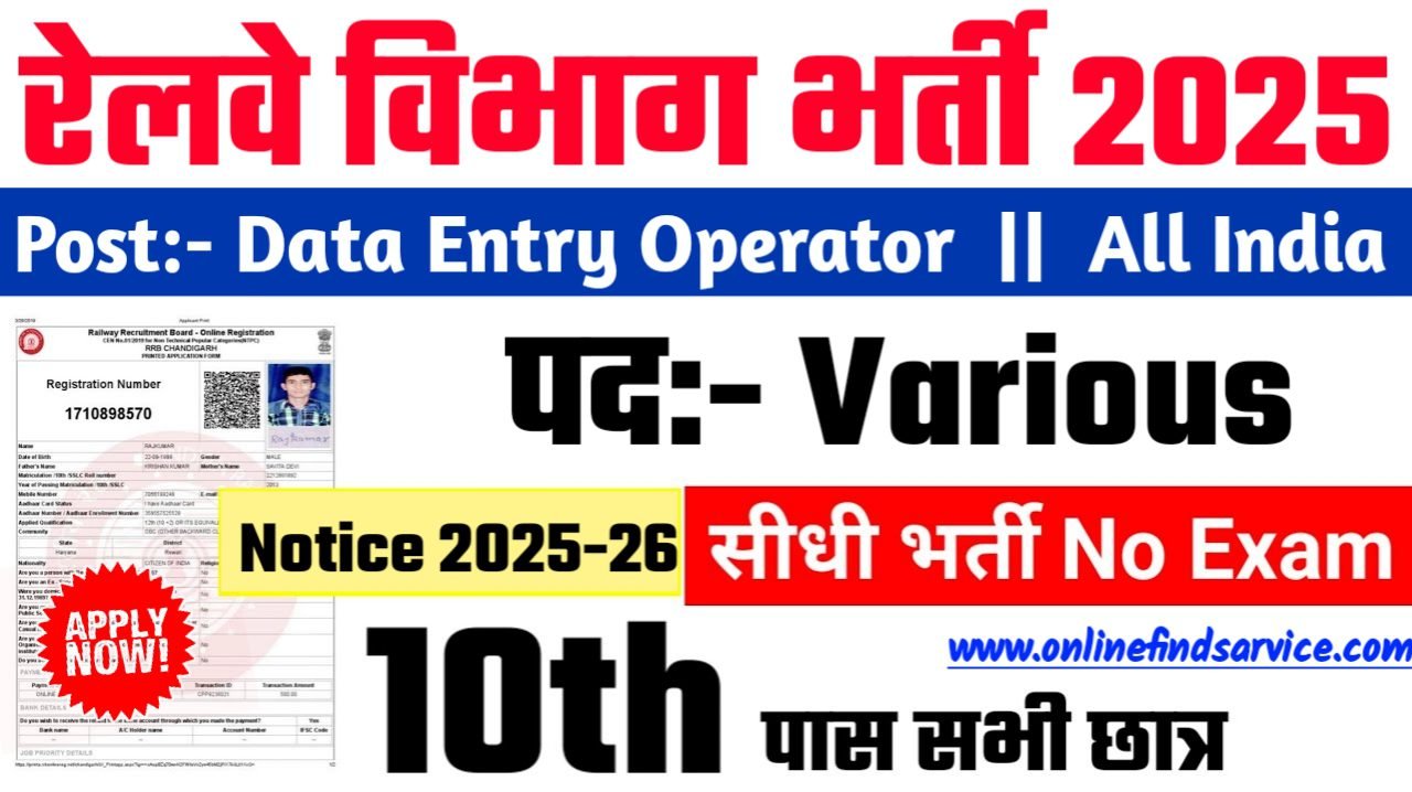 Railway New Recruitment 2025: रेलवे में नई भर्ती योग्यता 10वीं 12वीं पास, Authoritative Notice Out