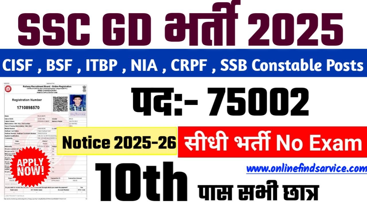 SSC GD New Recruitment 2025: एसएससी में नई भर्ती योग्यता 10वीं 12वीं पास, Authoritative Notice Out