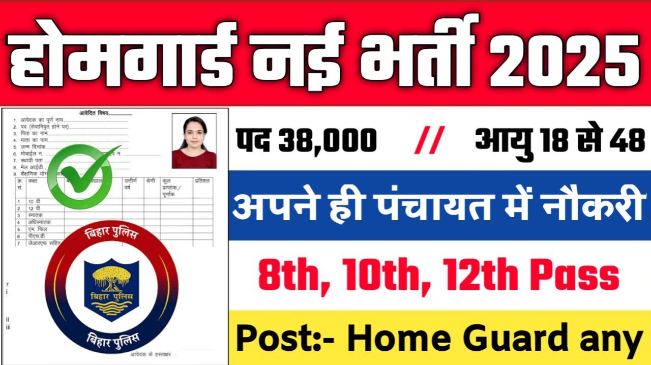 BIHAR HOME GUARD New Vacancy 2025 - होमगार्ड भर्ती 2025, पद- 38000 - Authoritative Notice Out