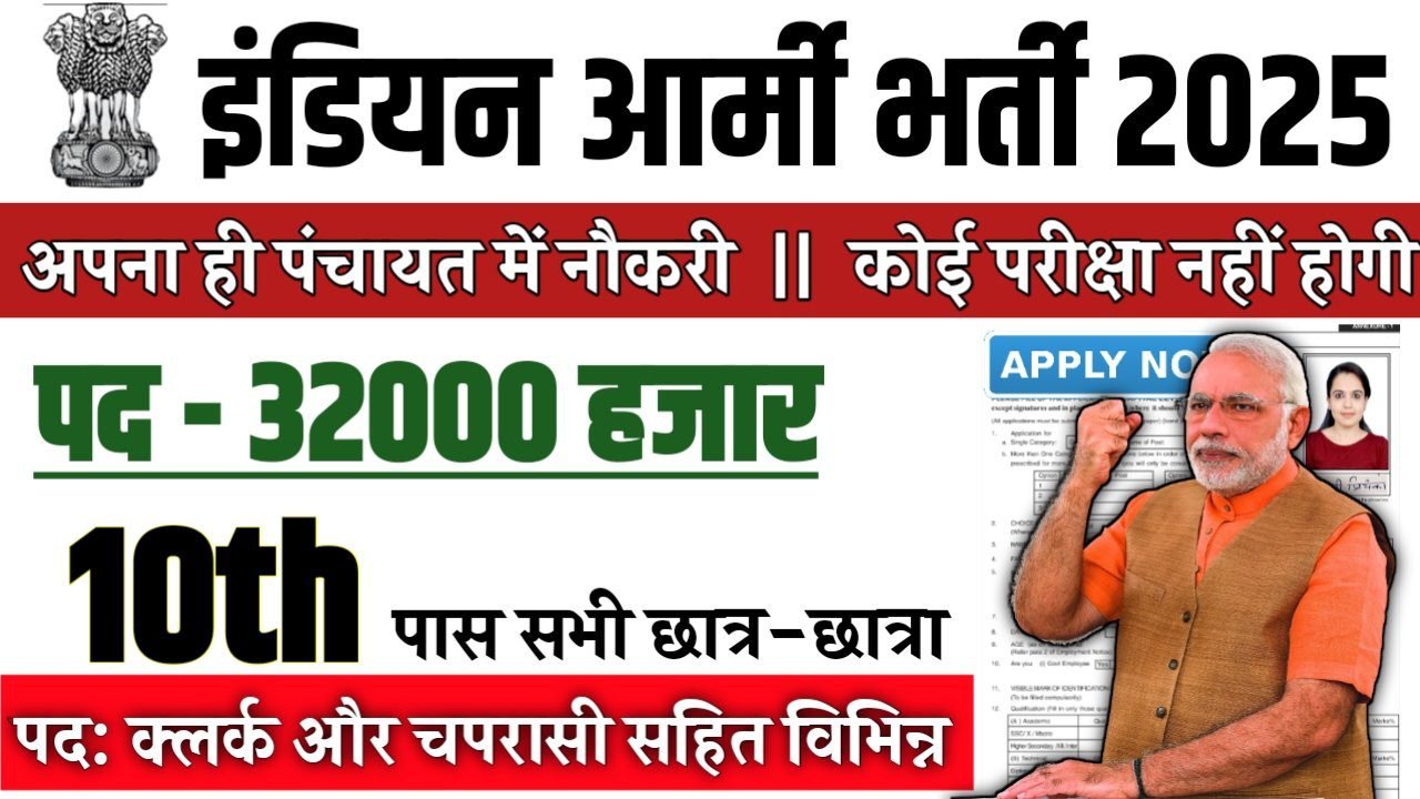 INDIAN ARMY New Recruitment 2025: इंडियन आर्मी 32000 पदों पर बंपर भर्ती 10वीं पास