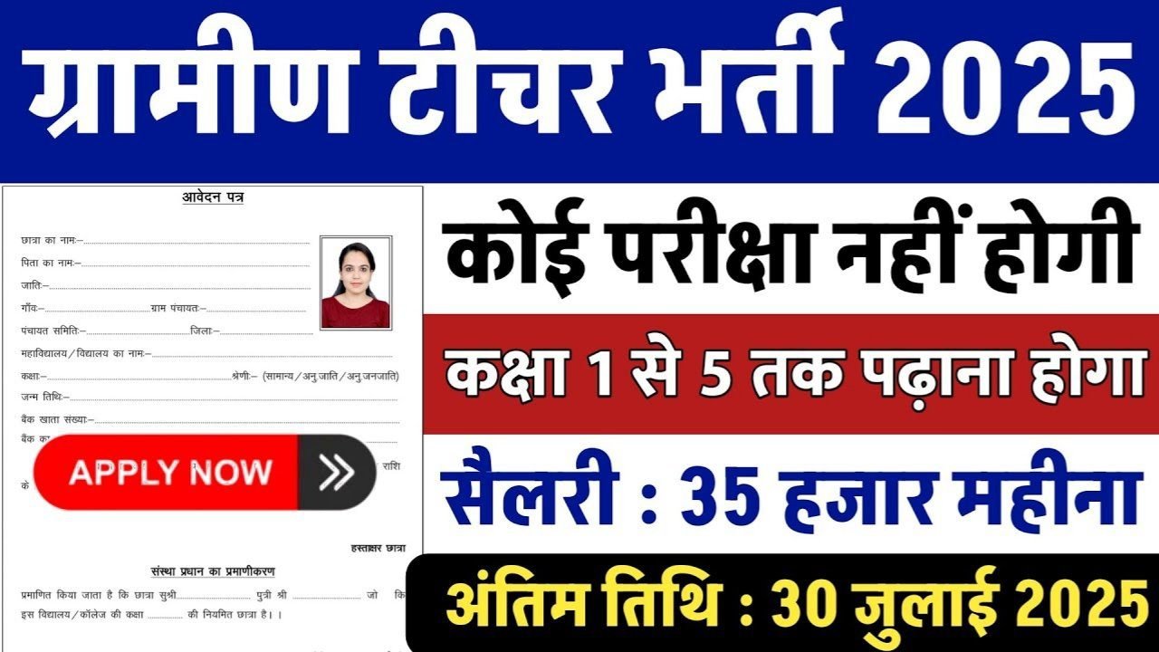 Gramin Teacher Recruitment 2025: ग्रामीण शिक्षक भर्ती में 98,000 पदों पर निकली भर्ती,1 से 5 तक पढाना होगा