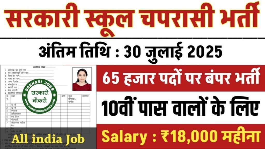 Government School Peon New Vacancy 2025: सरकारी स्कूल चपरासी में 65,000 पदों पर भर्ती, स्कूल चपरासी